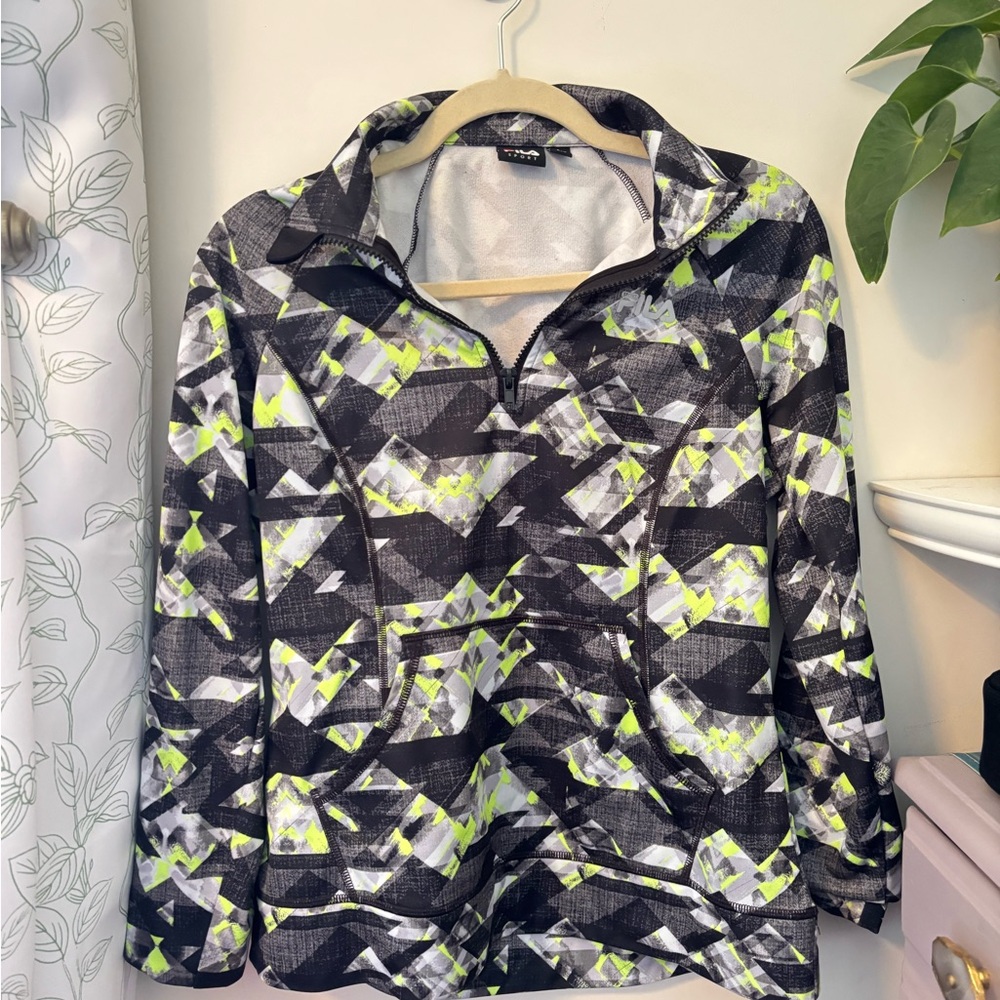 Fila Black and Green Sweatshirt with Hood and Full-Length Zipper